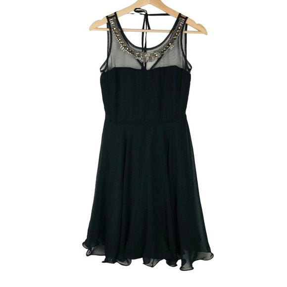Sweet Rain Black Metallic Beaded Neckline Fit & Flare Dress  Size Small - Picture 1 of 7